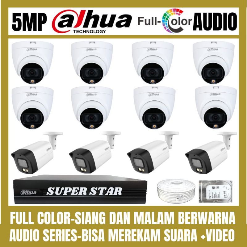 PAKET CCTV DAHUA FULL COLOR 5MP 16 CHANNEL 12  KAMERA AUDIO COLORVU