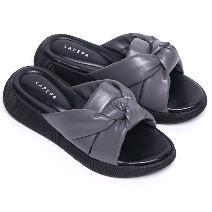 LAPEPA YUK - Sandal Wanita Wedges CALLA  Sendal Cewek Platform Hak Tinggi  3 cm Model Silang Unik Lucu Size 36 37 38 39 40 41Pergi Jalan Casual Santai Rumah Slop Warna GREY Abu-abu Soft Selop Premium Original Kekinian Terbaru Shoes ORI Mall Official Store