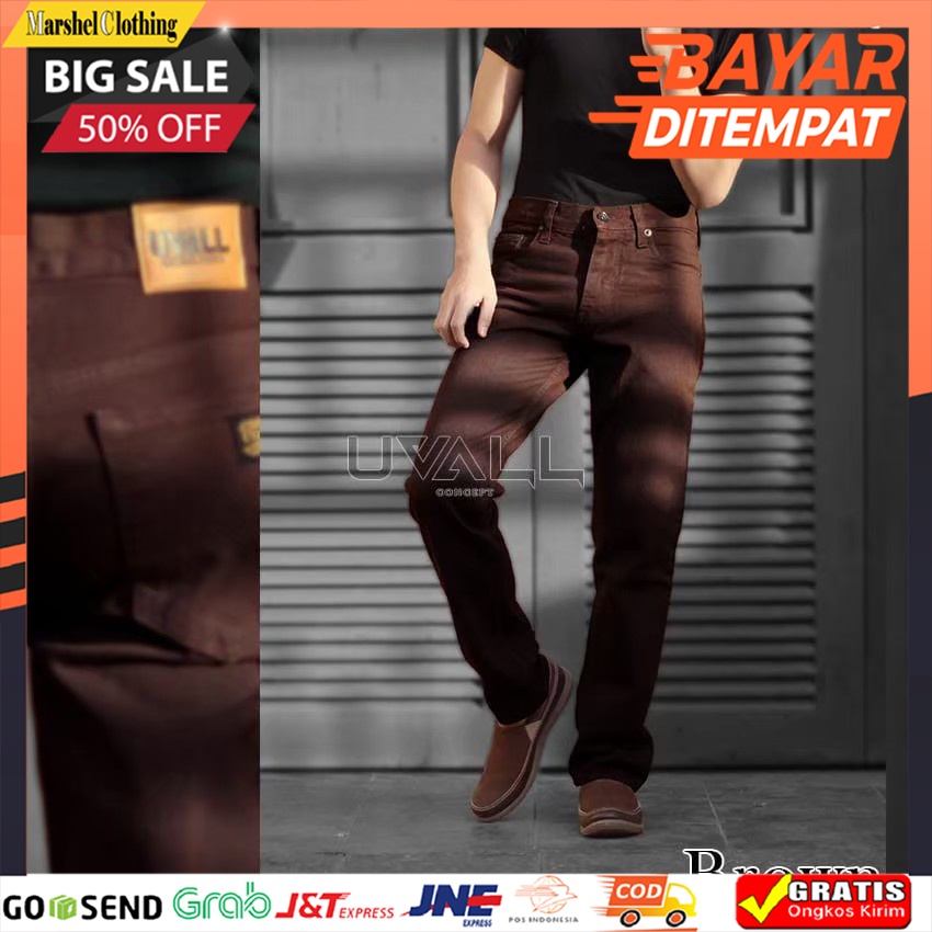 𝐩Ⓙв - Celana Jeans Pria Uvall Standar Reguler Fit - Uval Jeans Straight 28 -38 Jins Panjang Denim Or