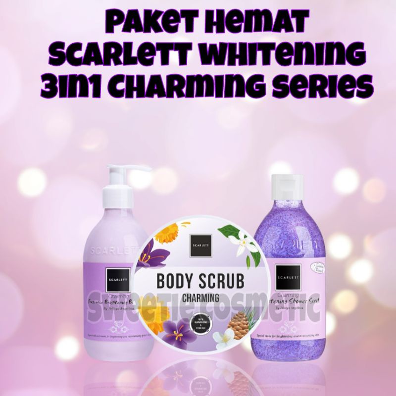 PAKET SCARLETT WHITENING 3IN1 FREE TAS KOSMETIK [LOTION ROMANSA,SHOWER POME DAN BODY SCRUB ROMANSA]