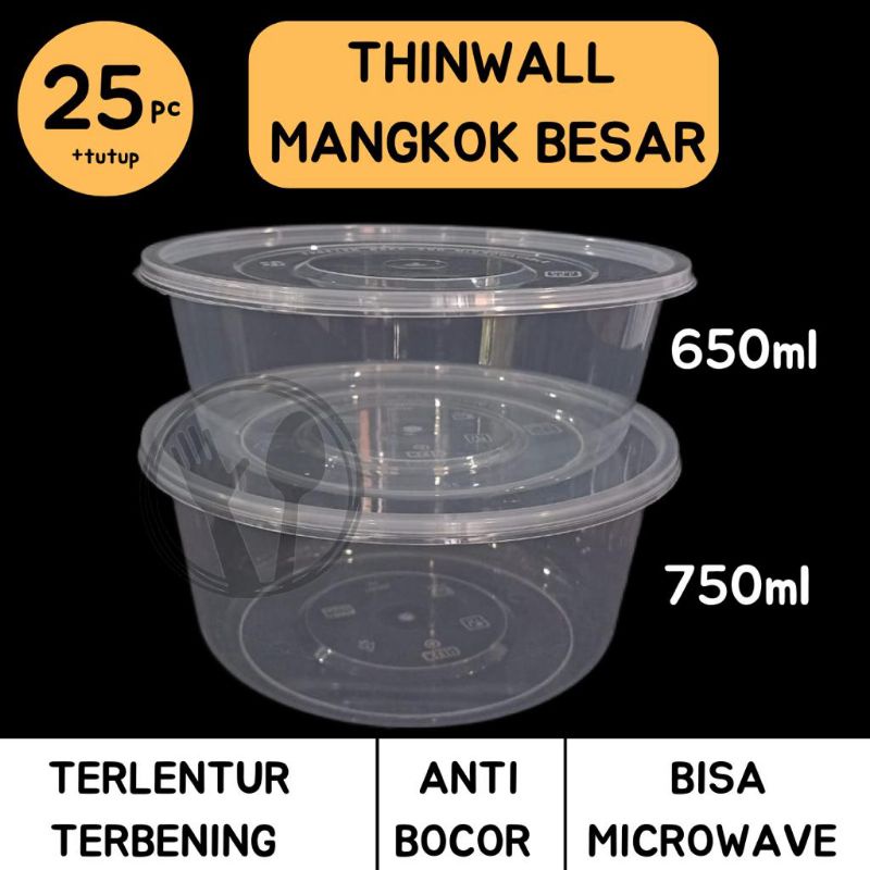 THINWALL ROUND BULAT 650ML 750ML FOOD CONTAINER PLASTIK BENING TRANSPARAN CONTAINER BOX ISI 25PC