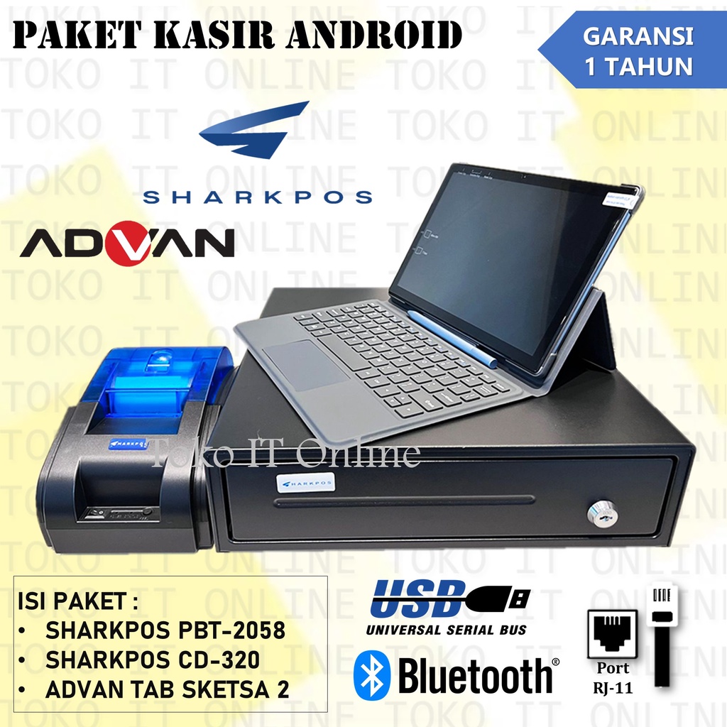 PAKET KASIR ANDROID ADVAN TAB SKETSA 2 4GB/64GB PRINTER BLUETOOTH LACI UANG KASIR