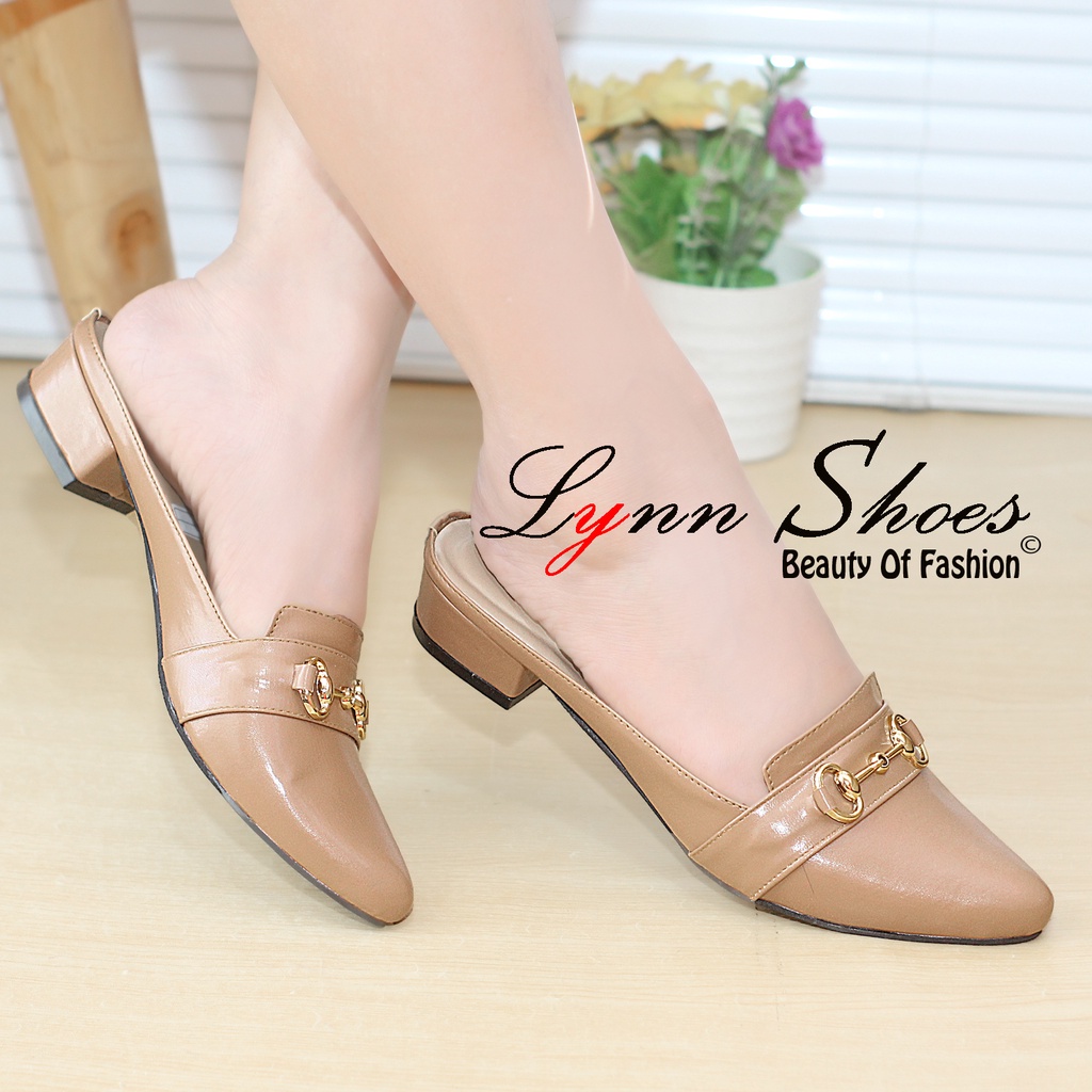 Lynn Sendal Mules Selop Wanita Hak 2,5cm S13U - Coklat / Coklat Muda / Cream / Hitam