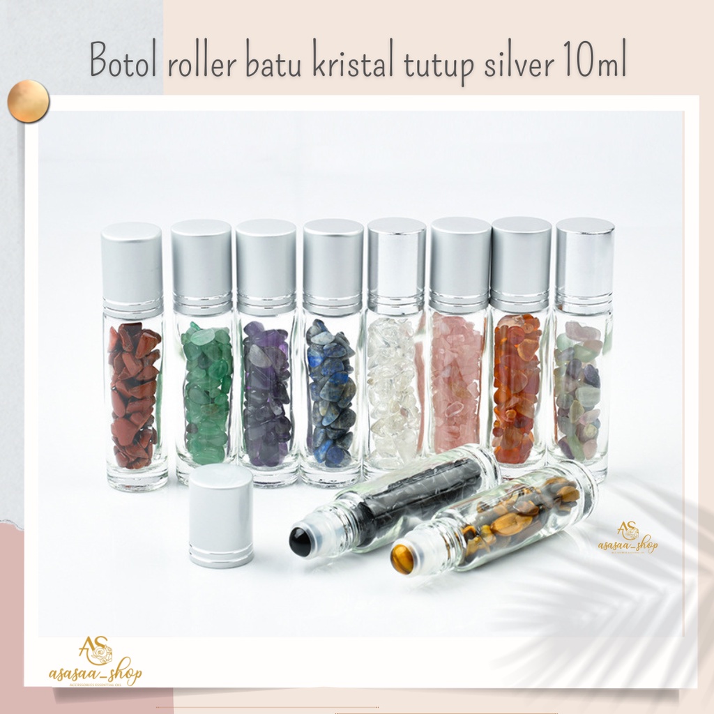 Botol GEMSTONE Kaca Roll On 10ml Bottle Batu Crystal / botol Gemstone roll on batu giok /  botol kac