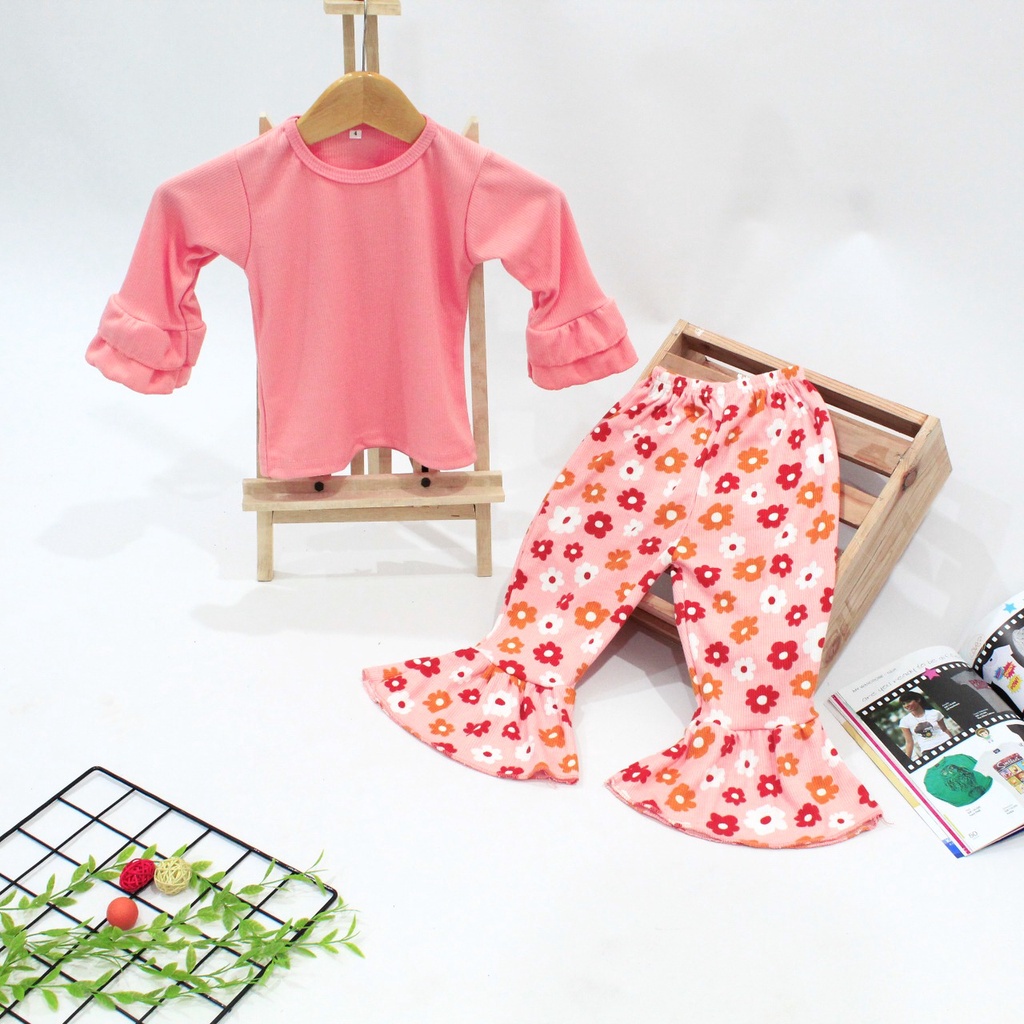 BEFAST - ZTL OOTD Set Anak LION /  SETELAN ANAK STEVIA / Pakaian Anak-Aak Perempuan Terbaru / Oneset Anak Kekinian / Set Atasan Kaos Lengan Pendek+Celana Panjang / Fashion Casual Anak Perempuan / Setelan Termurah / Terlaris