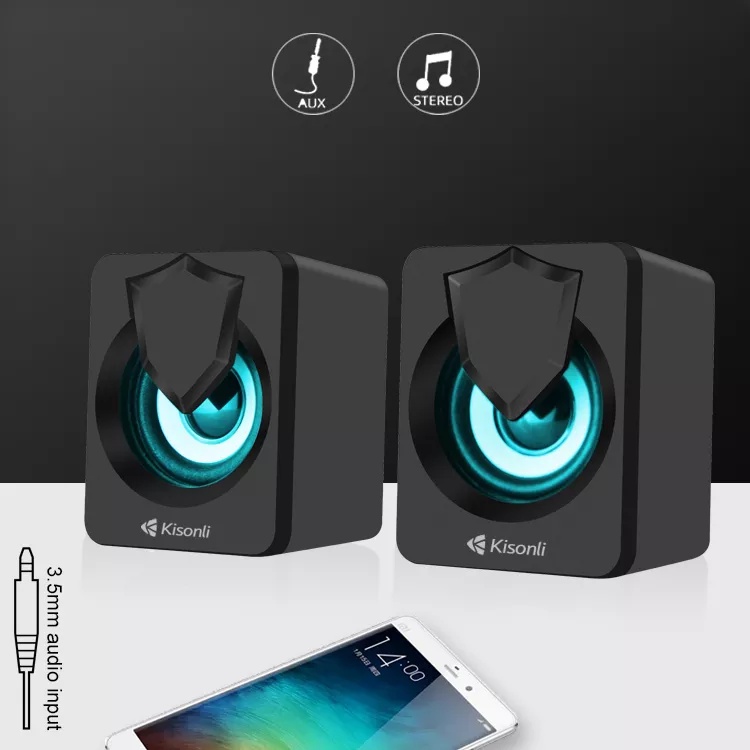KISONLI - Speaker 2.0 Komputer / Laptop Multimedia Lampu LED L-1030 Hitam-4