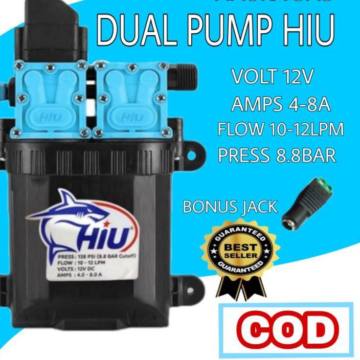 ♣ Dual Pump Hiu 12V 8Lpm 8.8 Bar / Mesin Pompa Air DC 12volt 320 PSI / Dinamo Pompa Sprayer ,