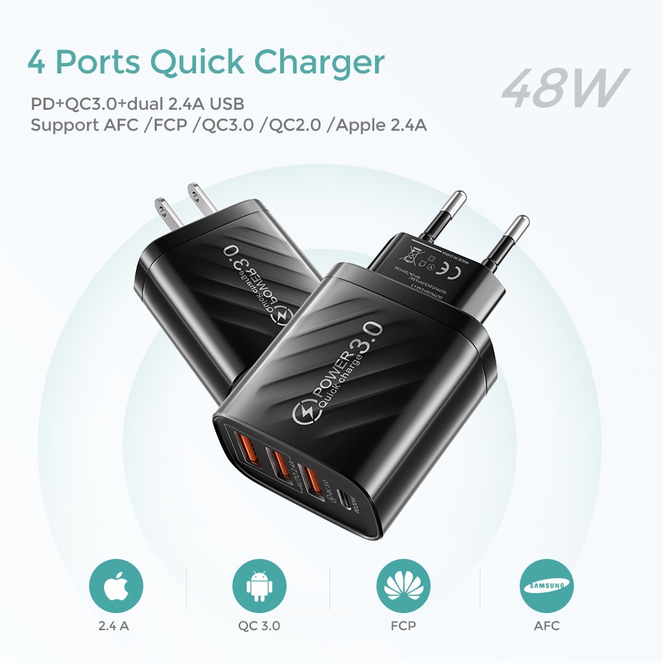 Adapter Charger Dinding USB 3.0 5A 30W Fast Charging Portable Untuk Iphone 14 13 Pro Tipe c Android QC3.0