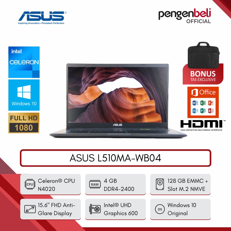 LAPTOP ASUS VIVOBOOK L510MA N4020 4GB 128GB WIN10 15.6" FHD WB04 / PROMO LAPTOP ASUS TERMURAH