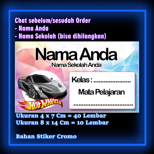 

Stiker Label Buku HotWheels Hot Wheels Cars Car Karakter Lucu Custom Lebel Nama cromo murah 20 Varian berbeda Sticker Pelajaran Mapel buku anak sekolah Vol 4