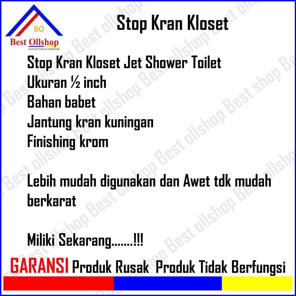 Stop Kran Keran singgel Dobel Jet Shower Cebok Toilet 1/2 Inch / Stop Kran Single Double Jet Shower Closet