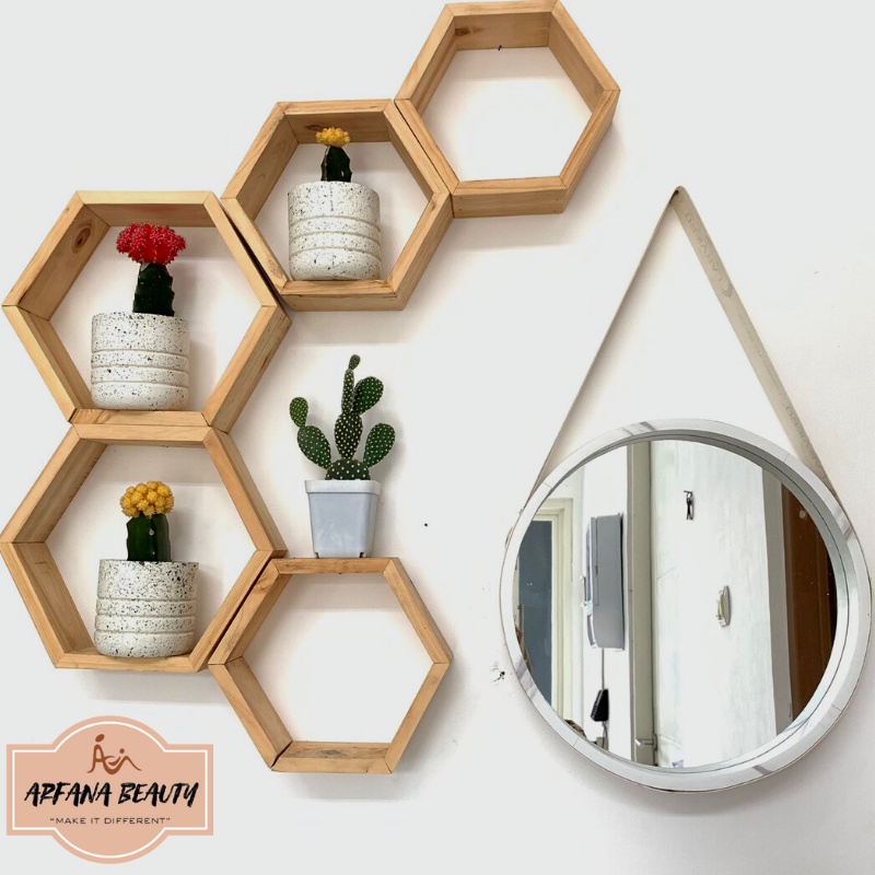 Cermin Dinding Gantung Aesthetic Bulat Bulet Bundar Frame Tebal Kayu Vintage Kaca Rias Dandan Make Up Dekorasi Penghias Tempel Dinding Kamar Tidur Rumah Ruang Tamu Estetik Premium Aestetik Murah Lengkap Dengan Strap Tali Gantungan Round Wood Mirror