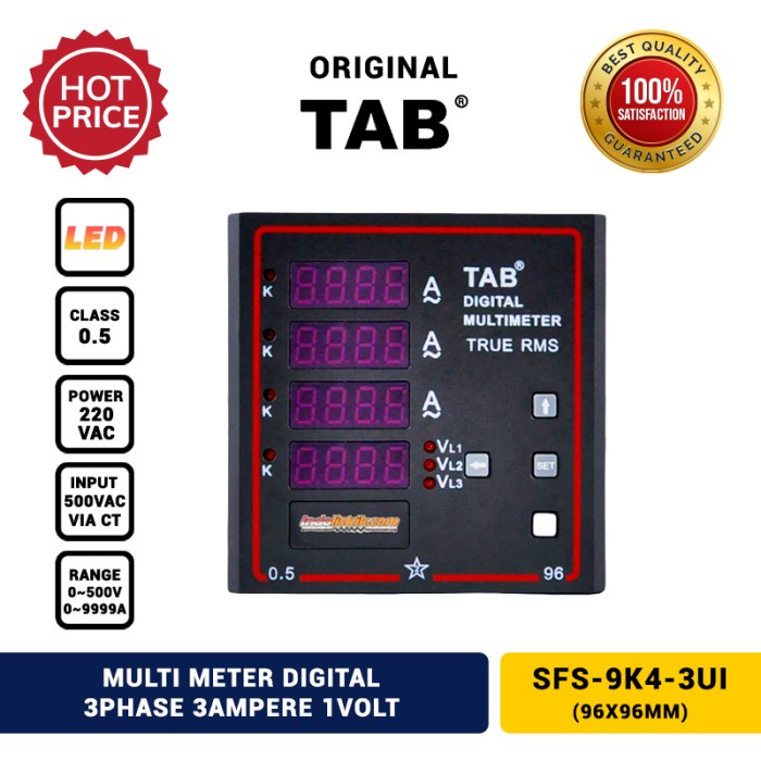 Multi Meter Digital 3 Phase 3 Ampere, 1 Volt 96X96Mm Tab