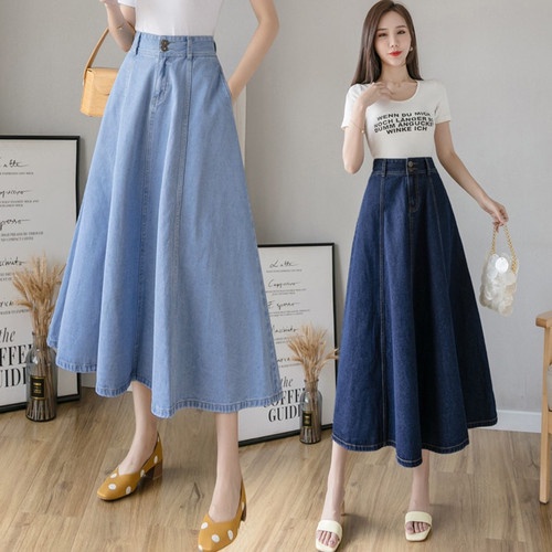 ROK JEANS MAXI SKIRT TWOTWIN A-LINE PANJANG WANITA PINGGANG HIGHWAIST OUTFIT REMAJA TERBARU | OUTFIT REMAJA OOTD KEKINIAN