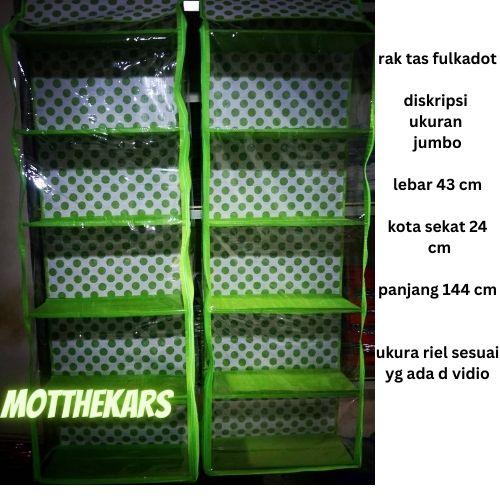 Rak tas fullkadot 5 kolom ritsleting / rak tas Gantung fill triplek