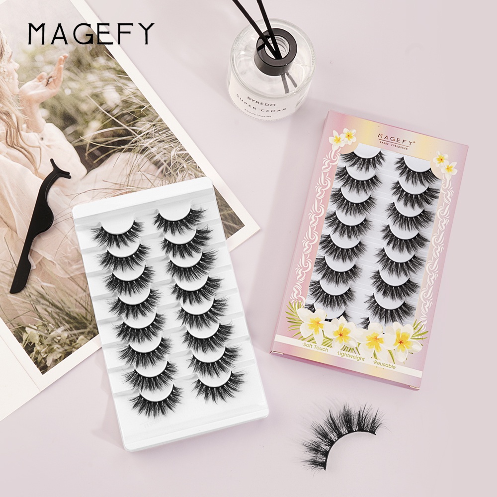 MAGEFY188 Tanam Eyelash Extension 8 Pasang 3D Bulu Mata Palsu Ekstensi Alami Ekstensi Panjang Tipis