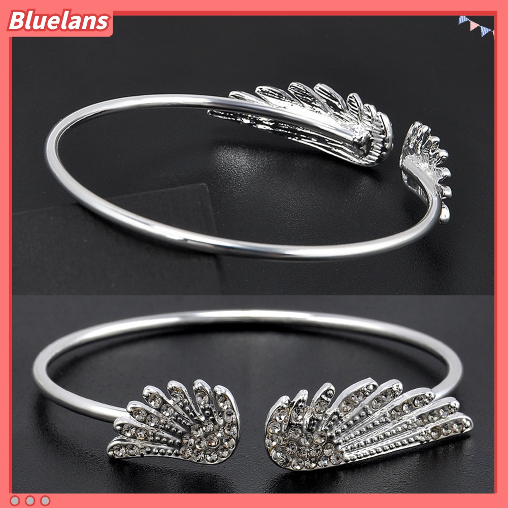 Gelang Bangle Model Terbuka Desain Sayap Malaikat Aksen Berlian Imitasi Untuk Wanita