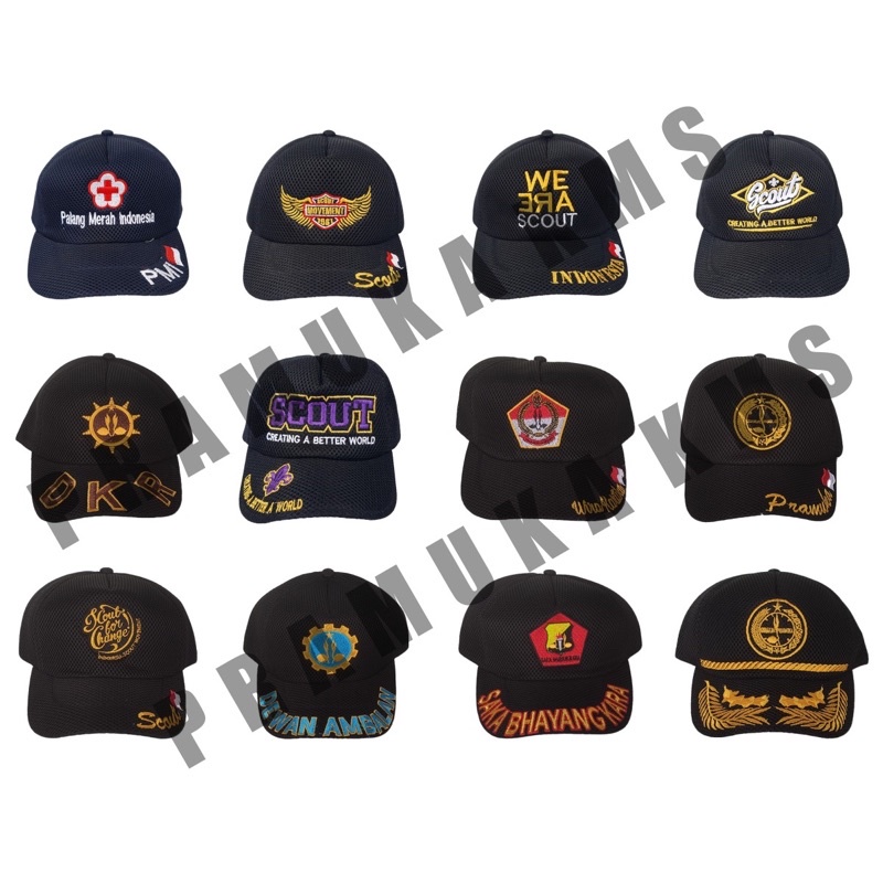 Topi Pramuka Jaring Dobelmesh pembina saka bhayangkara Saka wira kartika scout Bordir