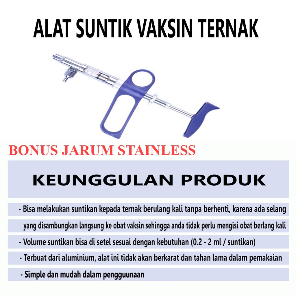 Alat Suntik Injeksi Vaksin Otomatis Kontinyu Hewan Ternak Ayam Petelur Broiler Bebek Angsa Alat Suntik Babi Pengobatan Kambing