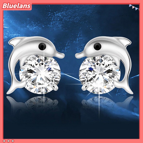 Anting Stud Bentuk Lumba-Lumba Lapis Silver Untuk Wanita