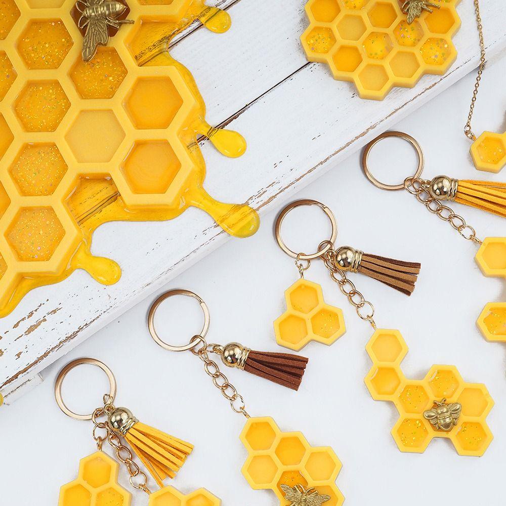 Top Bee Cetakan Bentuk Sarang Lebah Seni Membuat Perhiasan Alat Keyring Resin Molds