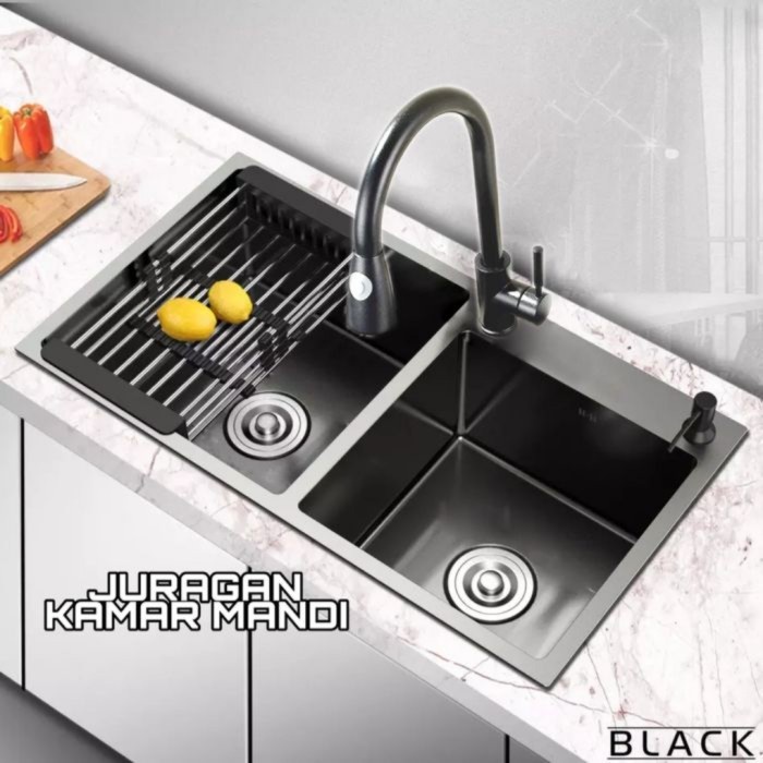 Kitchen Sink Hitam 8245 Stainless/Tempat Cuci Piring/Paket Lengkap - Cuci Piring ( Peralatan Dan