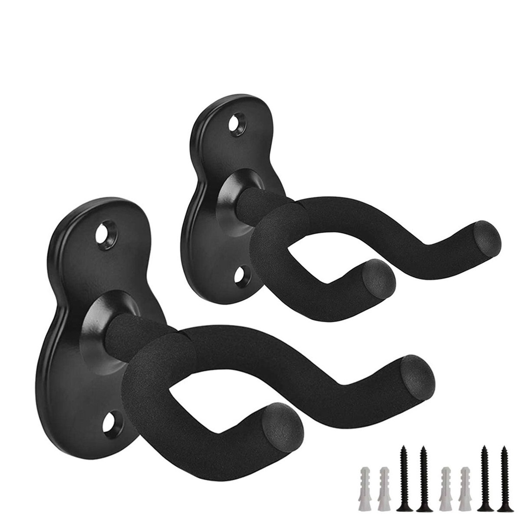 2pcs / lot Gantungan Dinding Bahan Metal Warna Hitam Untuk Gitar Akustik / Elektrik / Bass / Ukulele