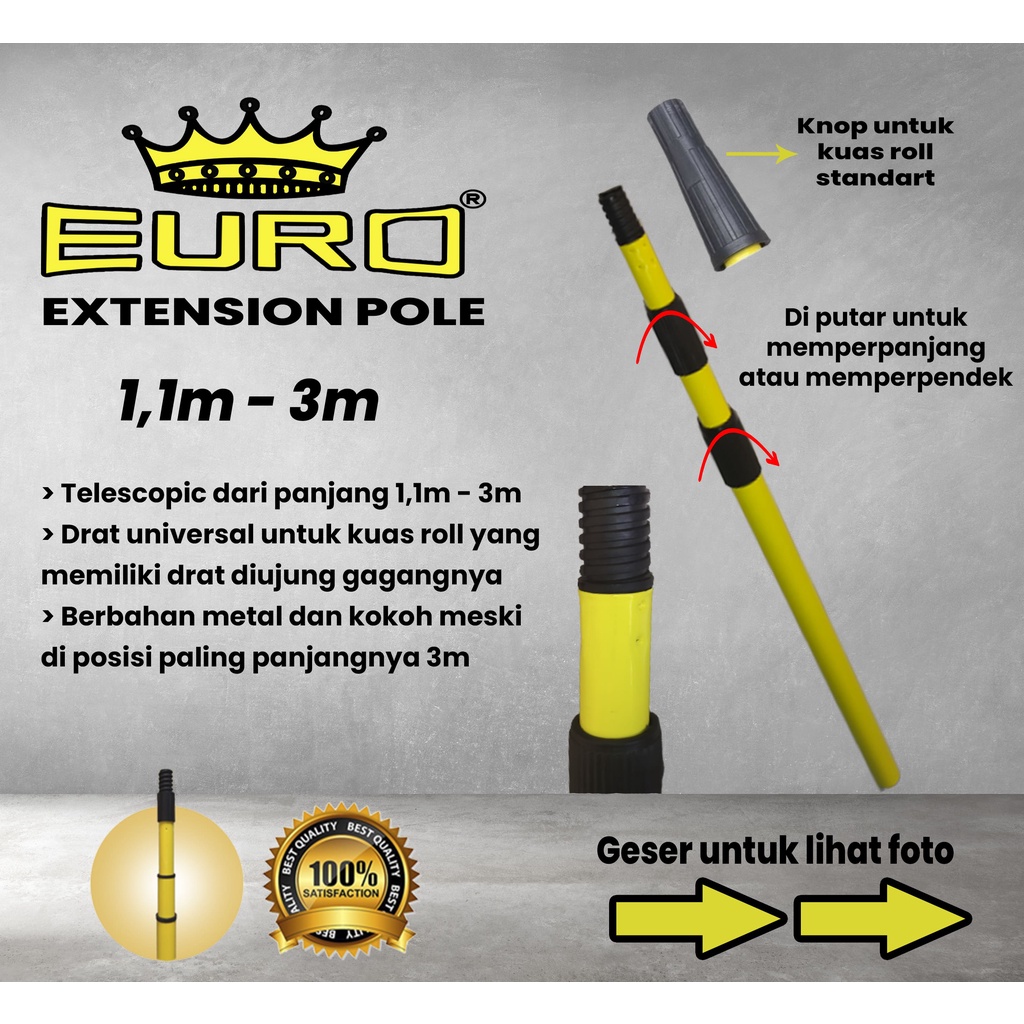 Tongkat cat ekstension extension pole panjang 1,1 meter to 3 meter 2 in 1 penyambung gagang kuas roll telscopic