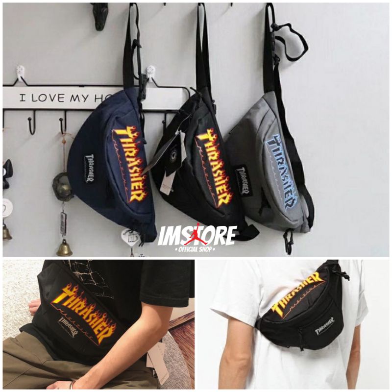 Waist bag Thrasher crossbody bag men / sling bag thrasher fllame logo retro casual