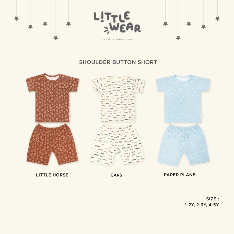 Little Wear Little Palmerhaus Button shoulder short (1-5 thn) Setelan Baju rumah anak