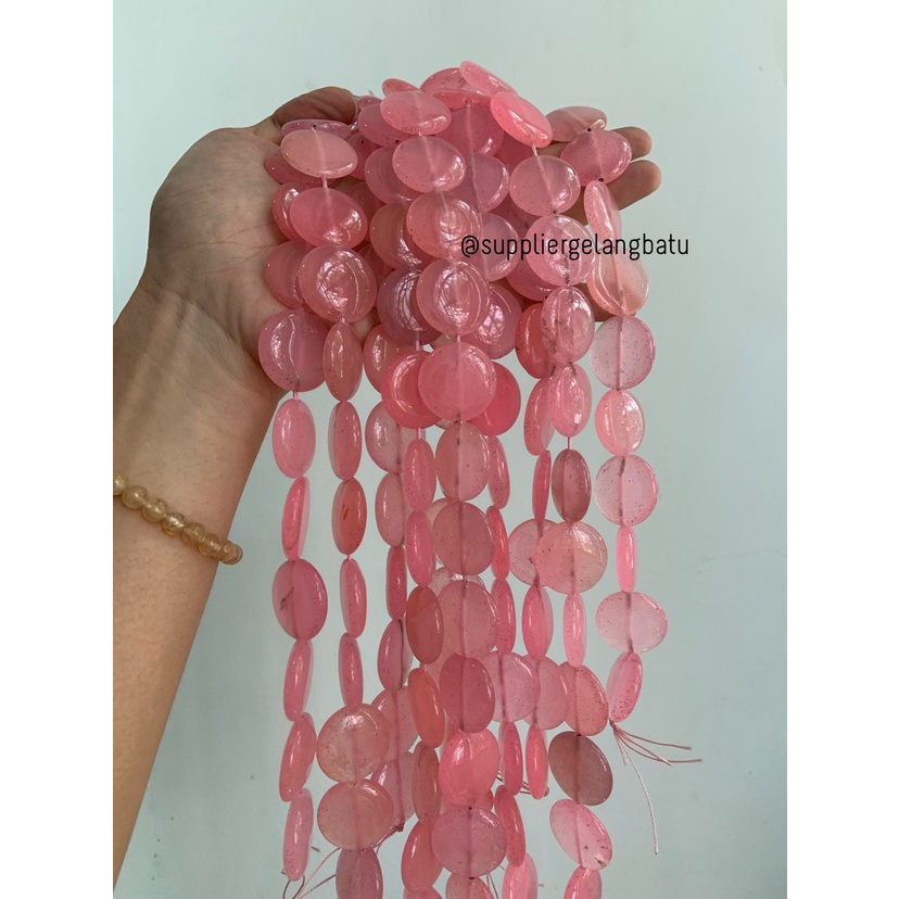 Batu PINK QUARTZ bulat 25mm aksesoris bahan gelang kalung serat kuarsa