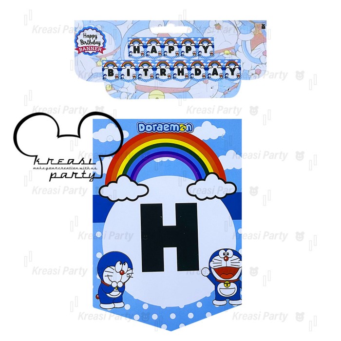 Banner HBD Doraemon #3 / Banner Ultah Doraemon / Bunting Flag Doraemon