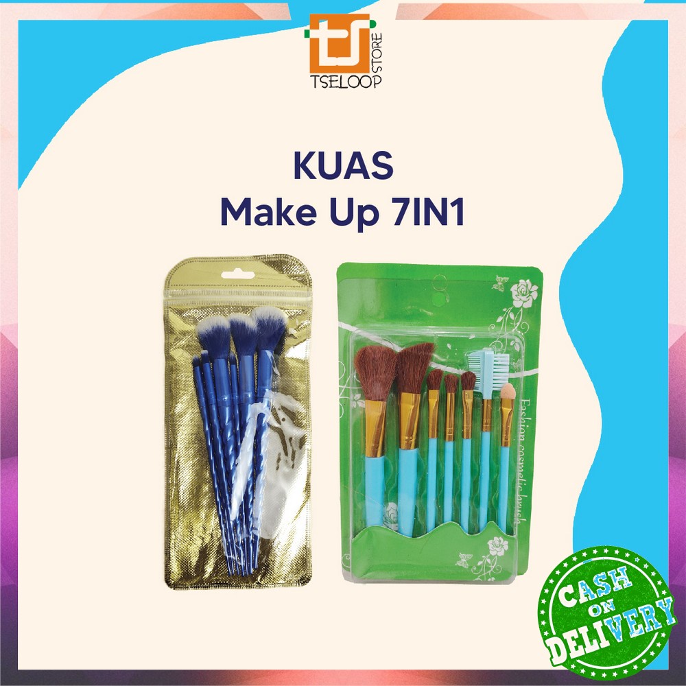 Image of OFM-K128 Kuas MakeUp 7 in 1 Brush Make Up Set Mini Travel Free Pouch / Kuas Rias Wajah Model Ulir / Paket Kuas Set Make Up Cosmetic #0