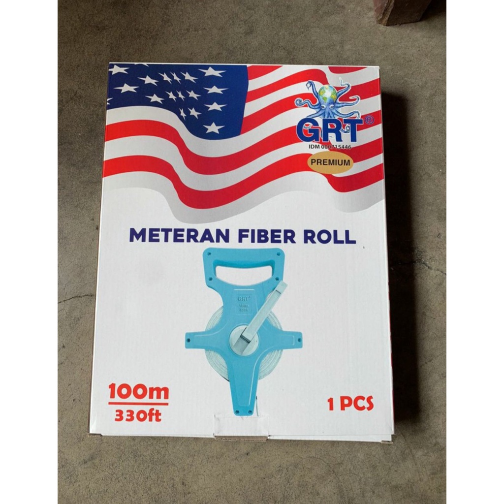 Meteran Terbuka Roll Tancap Fiber Body PVC + Karet GRT PREMIUM 100 M