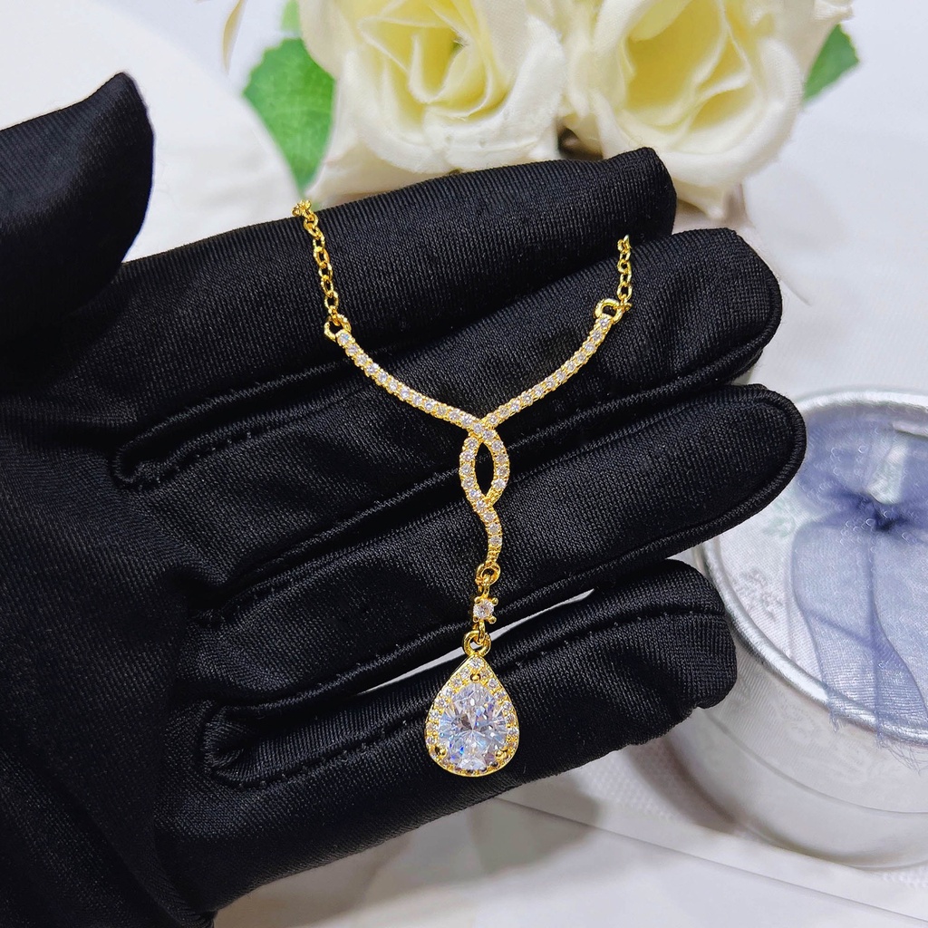 Goldkingdom Perhiasan Fashion 24K Bangkok Aksesoris Ready Stock Kalung Sayap Malaikat Mewah Ringan Penuh Tetes Berlian Dan Liontin Sayap Berbentuk Pir