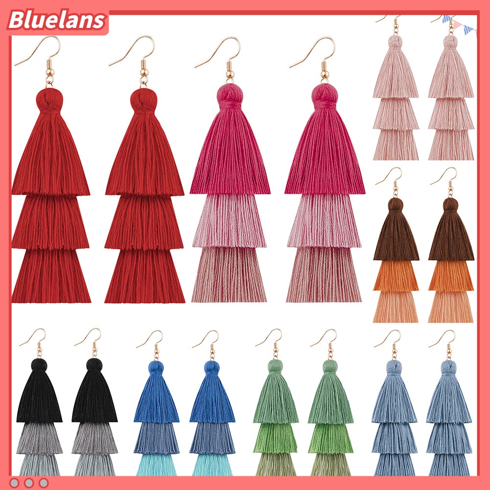 Anting Kait Gantung Wanita Model Rumbai Panjang Multilayer Gaya Bohemian Untuk Hadiah