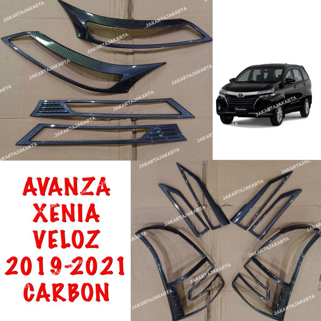 Paket Garnish Lampu Depan Belakang Mobil Avanza Xenia Veloz 2019 2021 Carbon Glossy