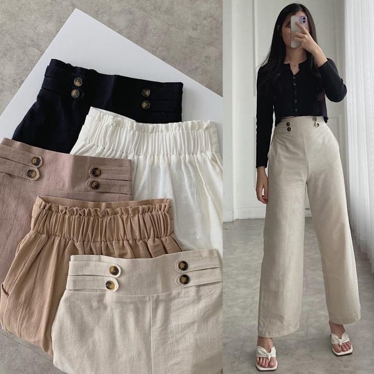 Kulot Highwaist Venyta Model Kancing Samping Bahan Linen PremiumSize L dan XL • RAS.18Oc22м
