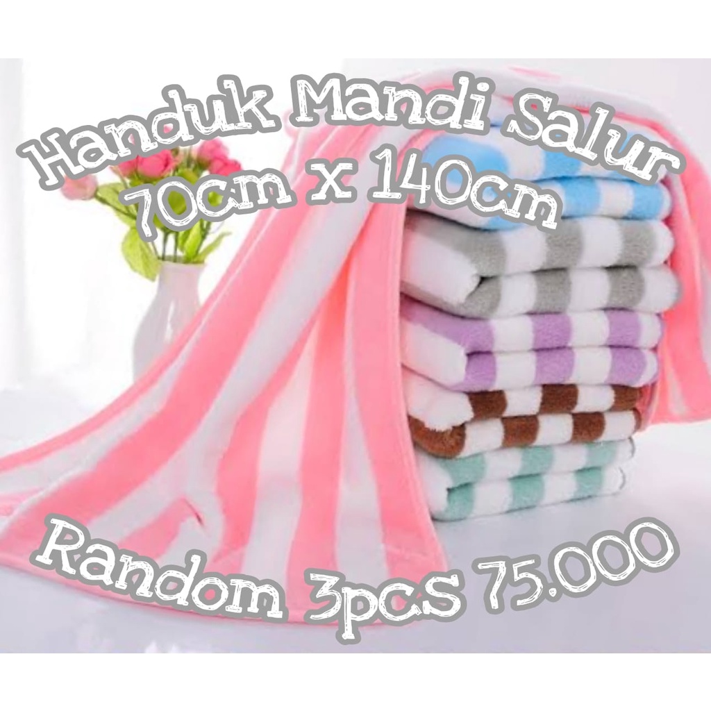 Handuk Mandi Salur PREMIUM Quick Dry Microfiber Bulu Garis Lembut 70x140 Super Serap Air