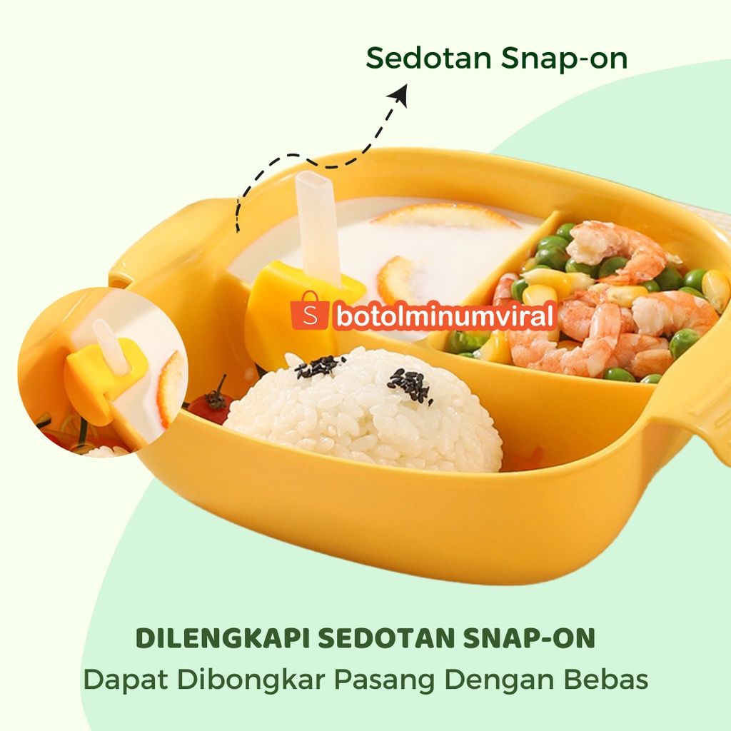 Peralatan Makan Bayi Anak Feeding Set Gift Karakter Free Sendok Garpu Sticker BPA FREE Sekat 3 Premium Import