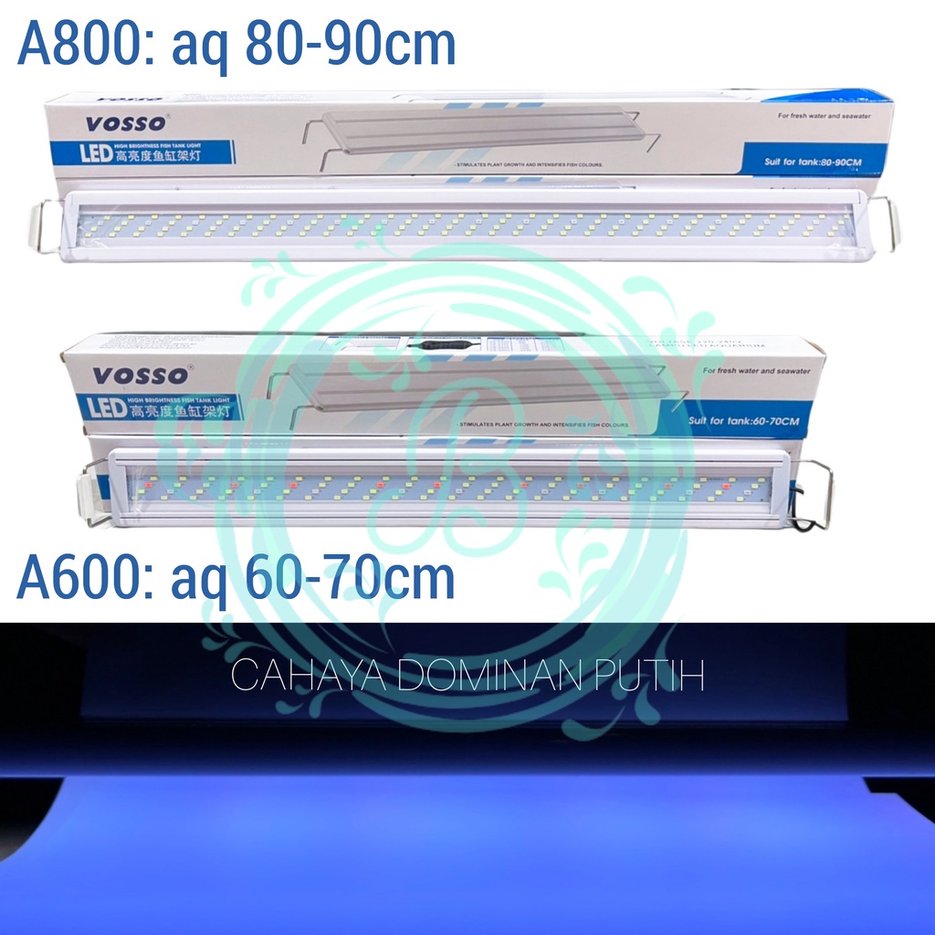 Lampu Aquarium Aquascape 60 70 80 90 cm LED 4 Baris Cahaya Dominan Putih Vosso A600 A800 A 600 A 800 Lampu LED Atas Gantung