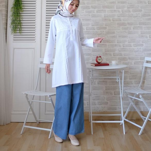 Siap Kirim tunik putih muslim atasan tunik baju tunik putih atasan tunik putih wanita fashion jumbo 