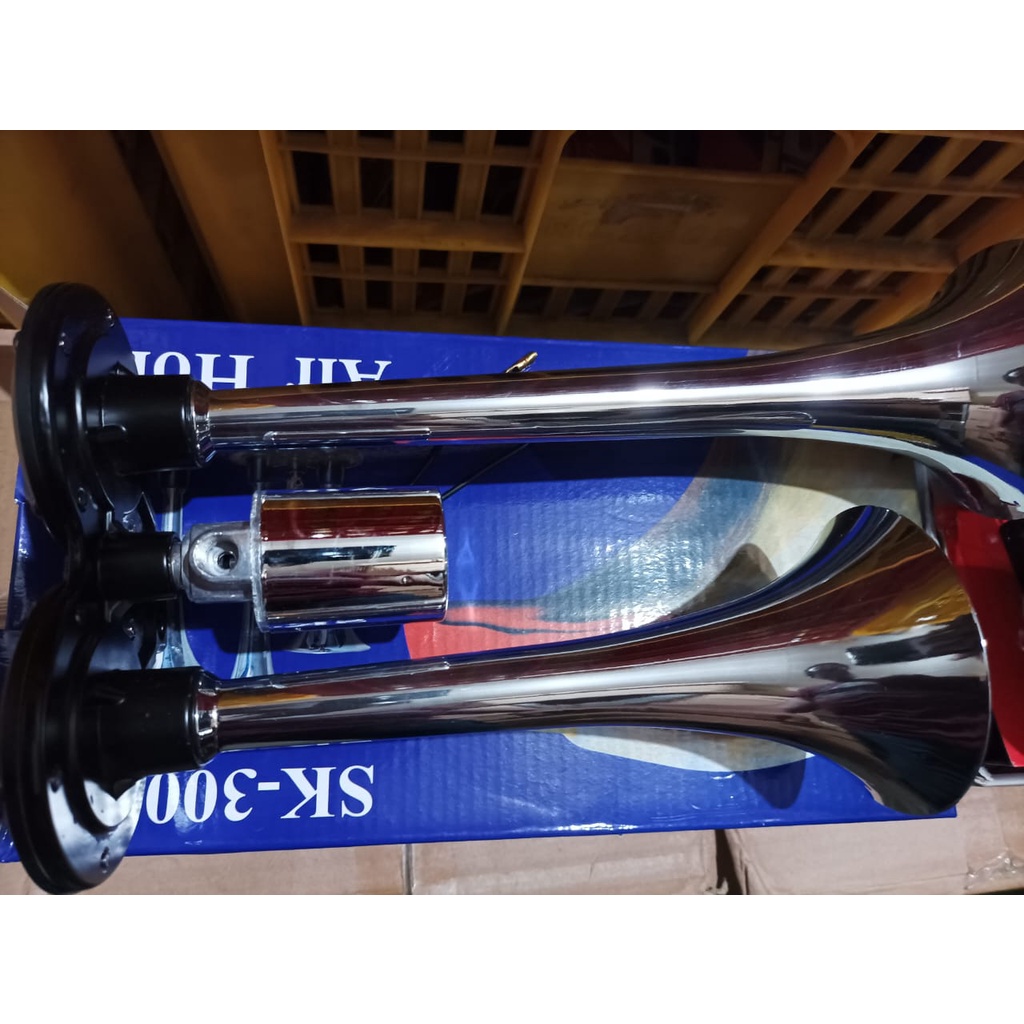 KLAKSON ANGIN MOBIL AIR HORN 2 CORONG TEROMPET CHROME UNIVERSAL