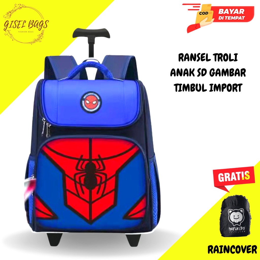 Tas trolley anak laki laki sekolah tk sd import gambar karakter superhero waterproof