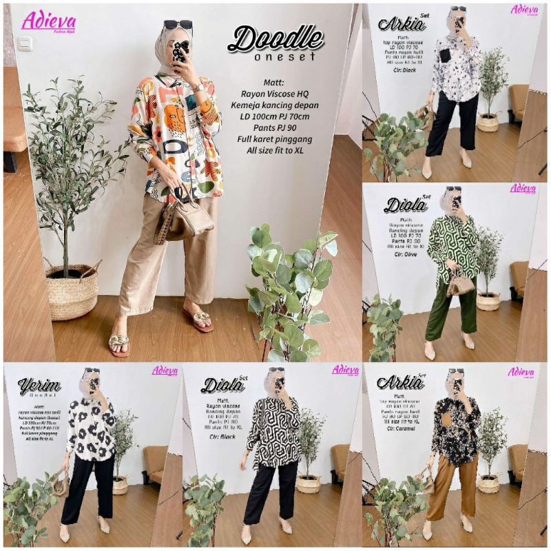 Setelan Celana Wanita Motif Rayon Viscose mix Rayon Twill by ADIEVA //  DOODLE / DIOLA / YERIM / ARK