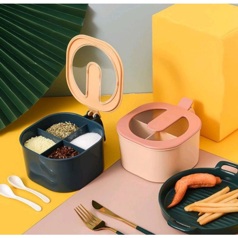 TEMPAT BUMBU SEKAT 4IN1 KOTAK DAPUR GRID WADAH SERBAGUNA 4 IN 1 ISI 4 SLOT BOX RAK SNACK ON