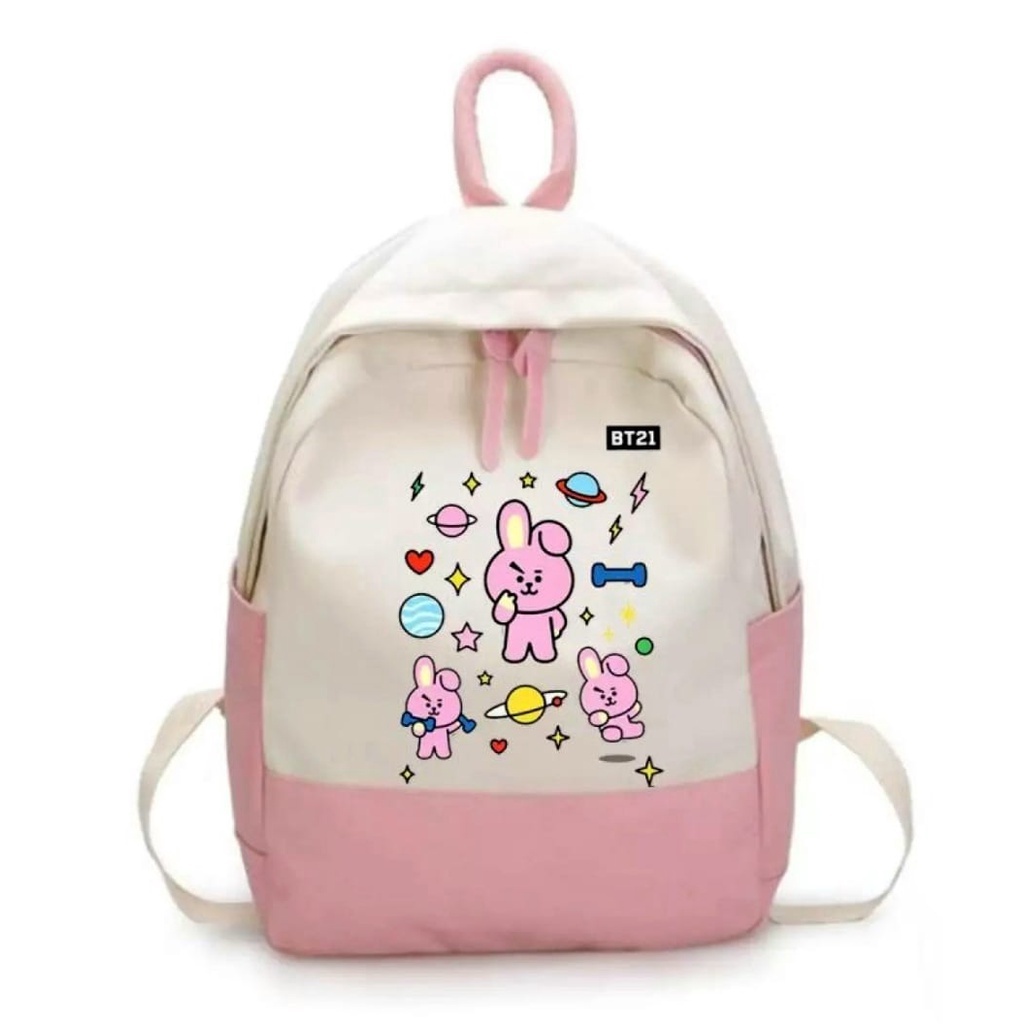 Tas anak anak perempuan ransel sekolah karakter kartun lucu BT21 pink merah kuning