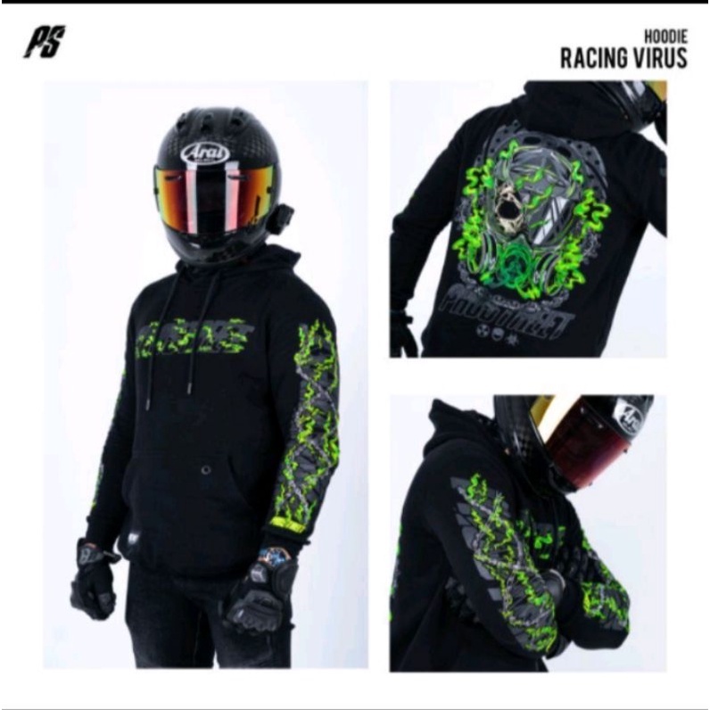 HOODIE PROSTREET RACHING VIRUS HITAM KOMBINASI HIJAU BLACK EDITION Sweater Hoodie Pria Distro Sunmori bisa cod