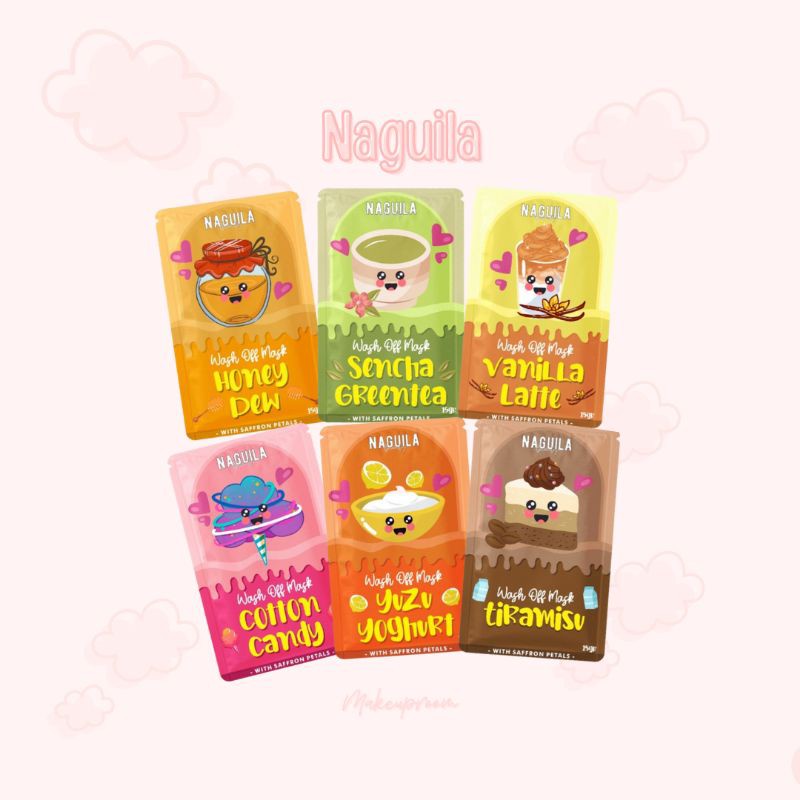 NAGUILA MASKER WAJAH 15GR  ( CHOCOLATE COFFEE / COCONUT STRAWBERRY / GREETEA MILK / VANILLA LATE / YUZU YOGURT )