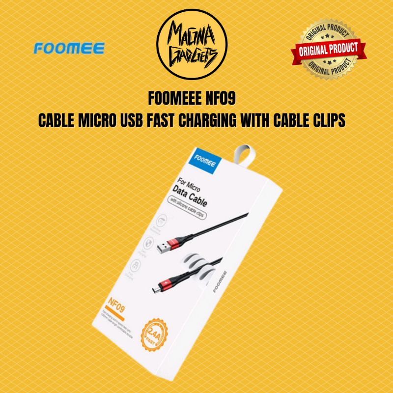 FOOMEE NF09 Kabel Charger Micro USB Fast Charging 2.4A With Cable Clips Panjang 1M